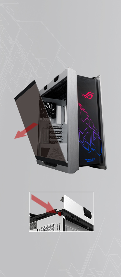 Tempered-glass open door design with a latch button